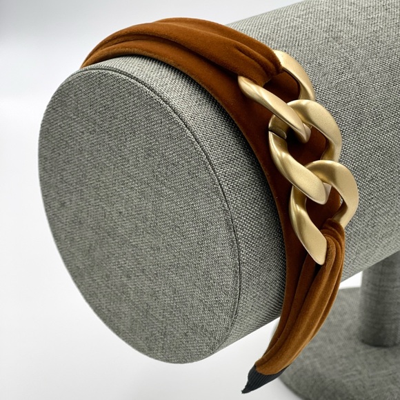 New Red Handmade Velvet Gold Chain Elegant Glamorous comfy bendable Headband - Picture 10 of 12